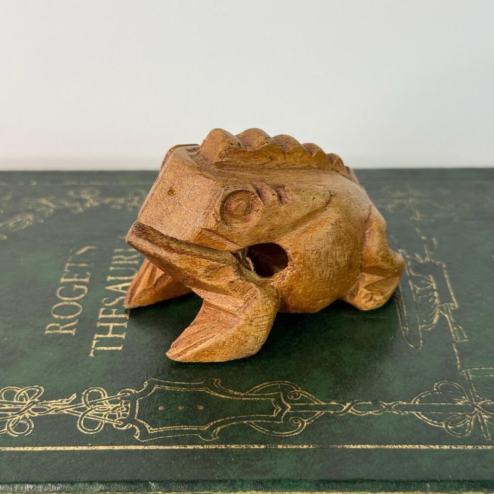 Vintage Carved Wooden Frog Musical Instrument Wood Figurine